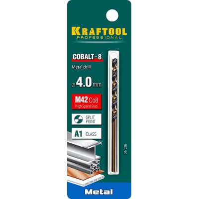 KRAFTOOL COBALT 4.0 х75мм, Сверло по металлу HSS-Co(8%) , сталь М42(S2-10-1-8) 29656-4