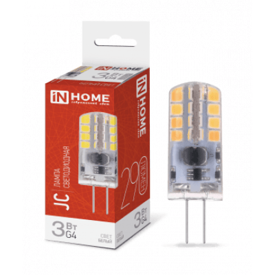 Лампа светодиодная LED-JC 3Вт 12В G4 4000К 290Лм IN HOME 4690612036021