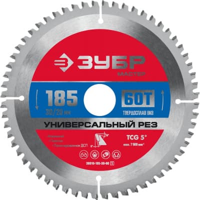 ЗУБР Универсальный рез 185 x 30/20мм 60Т, диск пильный по алюминию 36916-185-30-60_z01