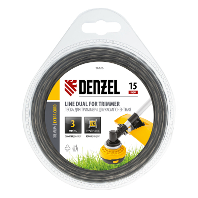 Леска для триммера двухкомпонентная, квадратная 3 мм x 15 м Extra cord Denzel 96126