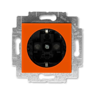 Розетка с заземлением со шторками ABB EPJ Levit Оранжевый / дымчатый чёрный 2CHH203457A6066