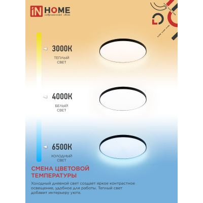 Светильник светодиодный IN HOME NEO SIMPLE-125RC-BL 125Вт 230В 3000-6500K 10000Лм 460x67мм с пультом ДУ черный 4690612060934