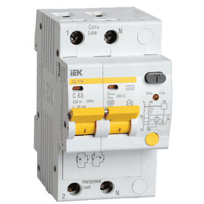 Дифференциальный автоматический выключатель IEK АД12М 2Р С63 30мА MAD12-2-063-C-030