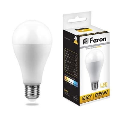 Лампа светодиодная FERON LB-100, A65 (шар), 25W 230V E27 2700К 25790