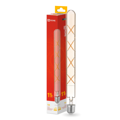 Лампа светодиодная IN HOME LED-T30-deco gold 11Вт 230В Е27 3000К 1160Лм 300мм золотистая 4690612050898