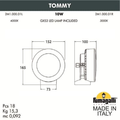 Фасадный светильник FUMAGALLI TOMMY 2M1.000.000.LXD1L