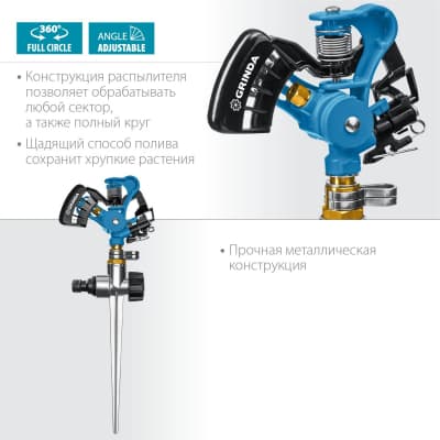 GRINDA PROLine RI-2, 490 м2 полив, на пике, с адаптером, распылитель импульсный, металлический 429311