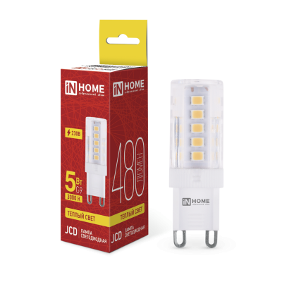 Лампа светодиодная IN HOME LED-JCD 5Вт 230В G9 3000К 480Лм 4690612059020