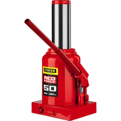 Домкрат бутылочный гидравлический RED FORCE STAYER 50т, 300-480 мм 43160-50_z01