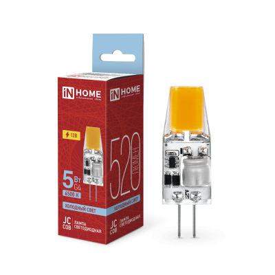 Лампа светодиодная IN HOME LED-JC-COB 5Вт 12В G4 6500К 520Лм 4690612060279