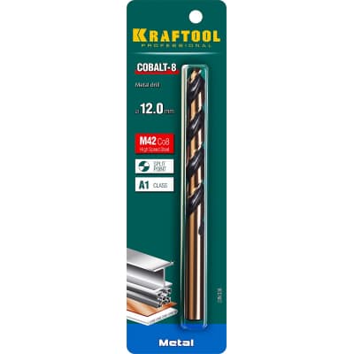 KRAFTOOL COBALT 12.0 х151мм, Сверло по металлу HSS-Co(8%) , сталь М42(S2-10-1-8) 29656-12