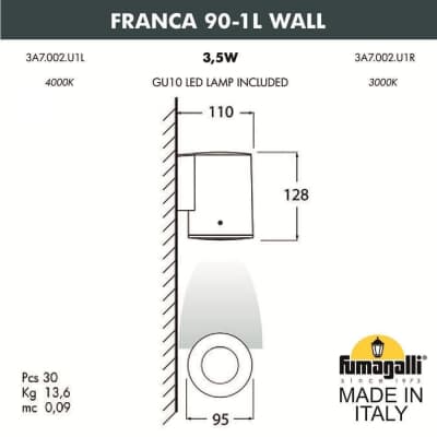 Светильник на стену FUMAGALLI FRANCA 90-1L WALL  3A7.002.000.LXU1L