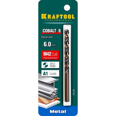 KRAFTOOL COBALT 6.0 х93мм, Сверло по металлу HSS-Co(8%) , сталь М42(S2-10-1-8) 29656-6