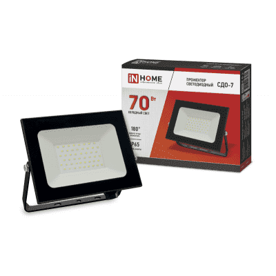 Прожектор светодиодный СДО-7 70Вт 230В 6500К IP65 черный IN HOME 4690612034645