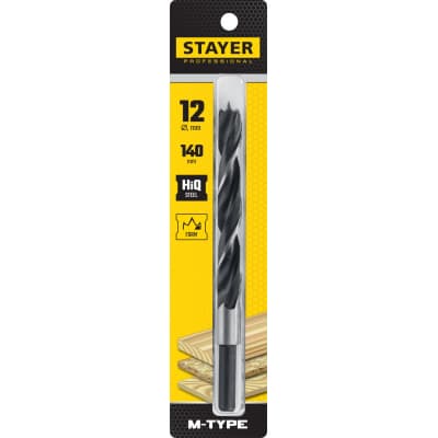 STAYER "M-type" 12.0x140/85мм, сверло спиральное по дереву, М-образная заточка 2942-140-12_z02
