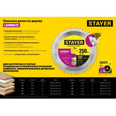 STAYER LAMINATE 160 x 20/16мм 48T, диск пильный по ламинату, аккуратный рез 3684-160-20-48_z01