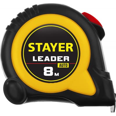 STAYER LEADER 8м / 25мм рулетка с автостопом в ударостойком обрезиненном корпусе 3402-08-25_z01
