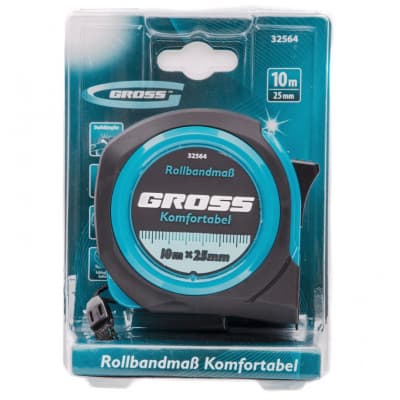 Рулетка Komfortabel 10 м х 25 мм, обрезиненный корпус Gross 32564