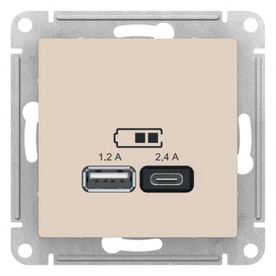 USB Розетка A+С, 5В/2,4А, 2х5В/1,2А, SE AtlasDesign Бежевый механизм ATN000239