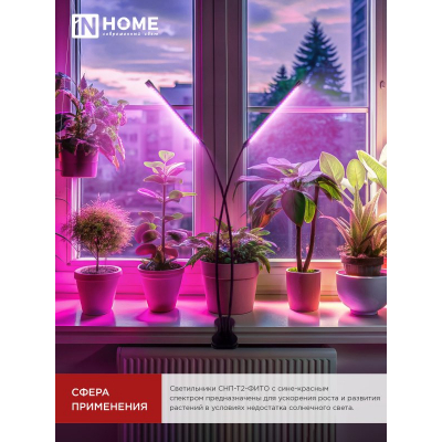 Светильник настольный на прищепке светодиодный IN HOME СНП-Т2-ФИТО 2П20 красно-синий 20Вт 2 плафона, пульт на шнуре 4690612053530