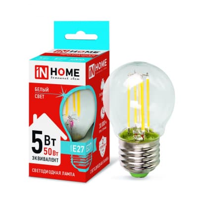Лампа светодиодная LED-ШАР-deco 5Вт 230В Е27 4000К 450Лм прозрачная IN HOME 4690612007717