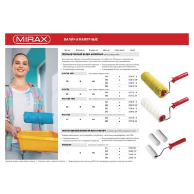 Валик малярный MIRAX 180 мм, d=40 мм, ворс 12 мм, ручка d=6 мм 03716-18