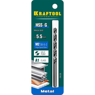 KRAFTOOL HSS-G 5.5 х93мм, Сверло по металлу HSS-G, сталь М2(S6-5-2) 29651-5.5