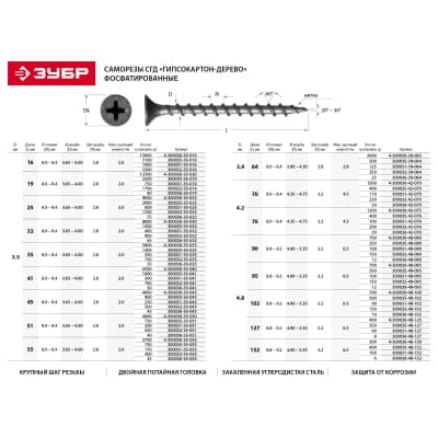Саморезы гипсокартон-дерево ЗУБР 95 x 4.8 мм, 700 шт. 4-300030-48-095 Профессионал
