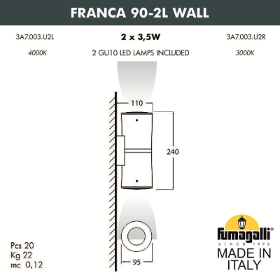 Светильник уличный настенный FUMAGALLI FRANCA 90-2L WALL 3A7.003.000.AXU2L