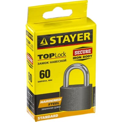 Замок навесной TOPLock STAYER 60х50х25 мм, металлический корпус, закаленная дужка 37160-60