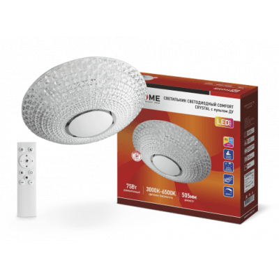 Светильник светодиодный COMFORT CRYSTAL 75Вт 230В 3000-6500K 6000Лм 505x100мм с пультом ДУ IN HOME 4690612034782