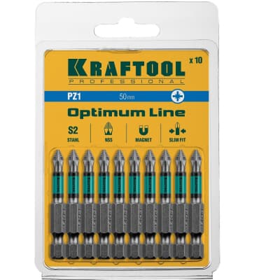 Набор бит Optimum Line KRAFTOOL PZ1, 50 мм, 10 шт., Cr-Mo сталь 26124-1-50-10