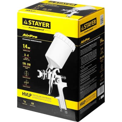 Краскопульт пневматический STAYER сопло 1,4 мм, с верхним бачком AIRPro 06476-1.4
