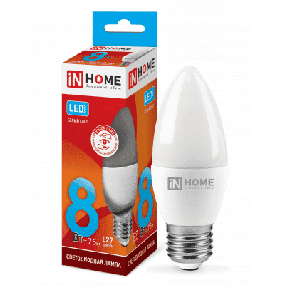 Лампа светодиодная LED-СВЕЧА-VC 8Вт 230В Е27 4000К 600Лм IN HOME 4690612020457