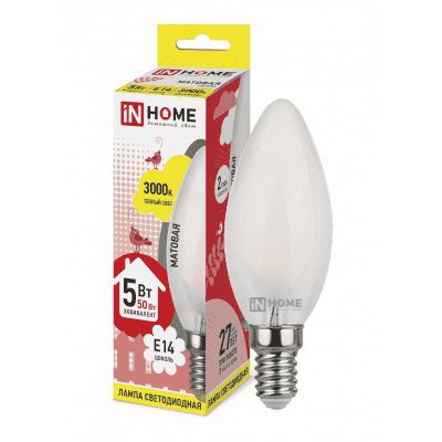 Лампа светодиодная LED-СВЕЧА-deco 5Вт 230В Е14 3000К 450Лм матовая IN HOME 4690612006826