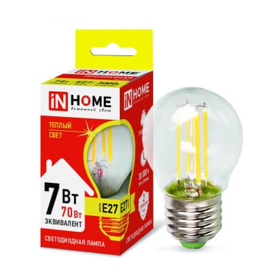 Лампа светодиодная LED-ШАР-deco 7Вт 230В Е27 3000К 630Лм прозрачная IN HOME 4690612016320