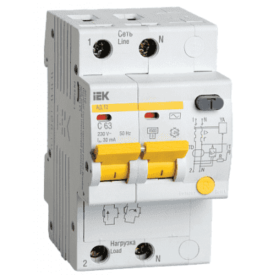 Дифференциальный автоматический выключатель IEK АД12 2Р B25 30мА MAD10-2-025-B-030