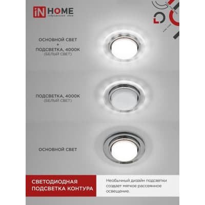 Светильник встраиваемый IN HOME GX53R-glass RMT-L КРУГ с подсветкой 4К под лампу GX53 матовый 4690612044279