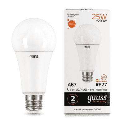 Лампа светодиодная Gauss LED Elementary A67 25W E27 3000K 73215