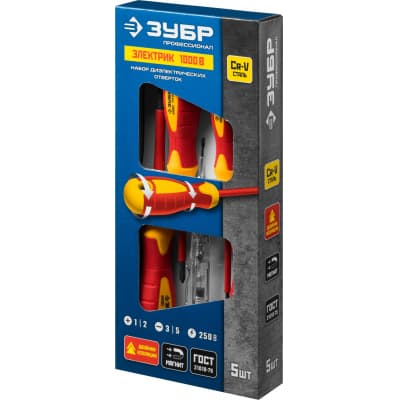 Набор: Отвертки SL 3, 5 / PH 1, 2, тестер 100-250 В, ЗУБР "Профессионал" 25265, в коробке, 5 предметов 25265