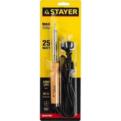 Электропаяльник STAYER 25 Вт, 220 В, конус, деревянная рукоятка Maxterm 55310-25