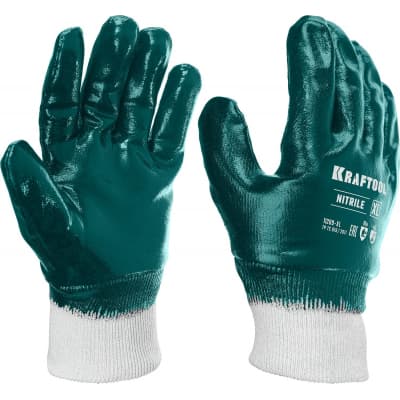 Особопрочные перчатки KRAFTOOL с манжетой, нитриловое покрытие, максимальная защита от нефтепродуктов, износостойкие, XL(10), HYKRAFT 11289-XL