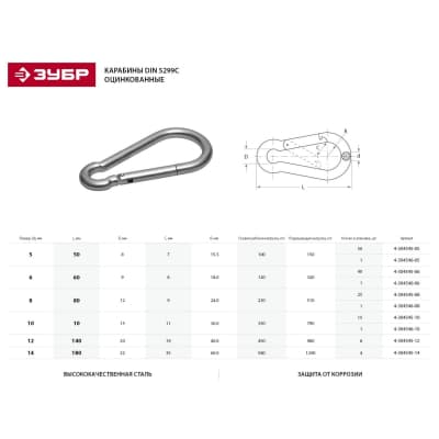 Карабин DIN 5299C ЗУБР 6 мм, 40 шт. 4-304545-06
