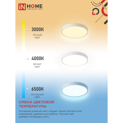 Светильник светодиодный IN HOME SCANDY SIMPLE-95RCW 95Вт 230В 3000-6500K 7600Лм 500x50мм с пультом ДУ белый 4690612057330