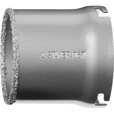 Кольцевая коронка STAYER Ø 67 мм, L - 55 мм, карбид-вольфрамовая крошка 33345-67