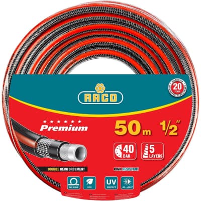 Шланг поливочный Raco O 1/2" x 50 м, 40 атм., 5-ти слойный, армированный, PREMIUM 40300-1/2-50_z01