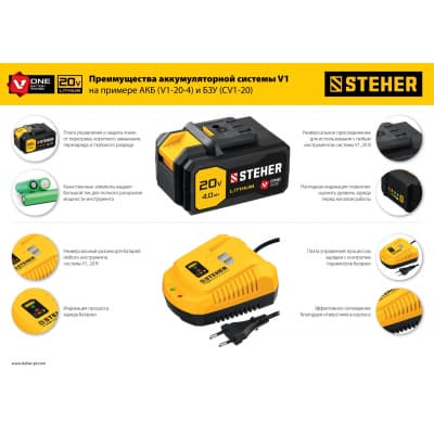 STEHER 20В, Li-Ion, 4 Ач, тип V1, аккумуляторная батарея. V1-20-4