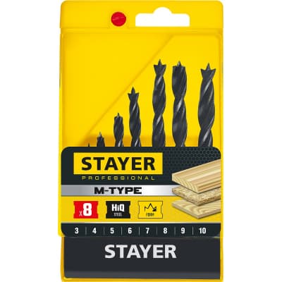 STAYER "M-type" 8 шт., 3-4-5-6-7-8-9-10, набор спиральных сверл по дереву 2942-H8_z02