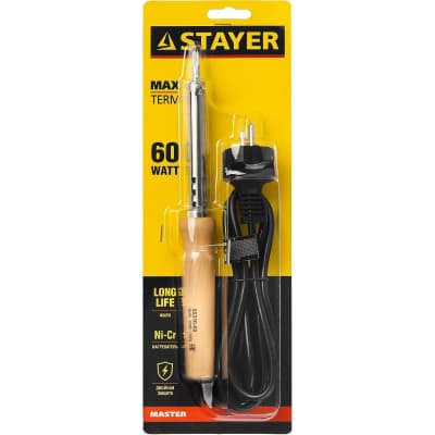 Электропаяльник STAYER 60 Вт, 220 В, клин, деревянная рукоятка Maxterm 55310-60