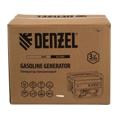 Генератор бензиновый GE 7900, 6.5 кВт, 220 В/50 Гц, 25 л, ручной пуск Denzel 94638